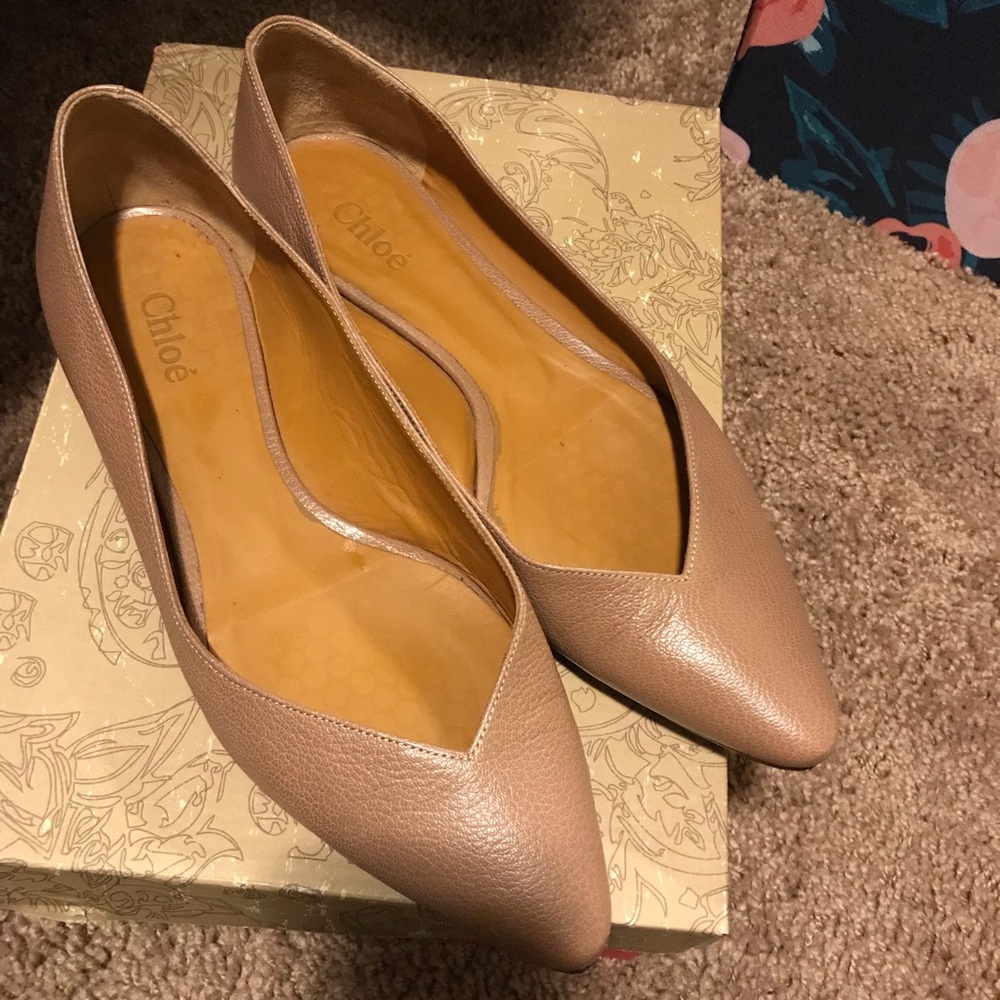 Chloé Leather nude pointed toe flats